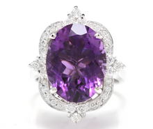 Load image into Gallery viewer, 9.75 Carats Natural Impressive Amethyst and Diamond 14K Solid White Gold Ring