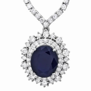 10.80Ct Natural Sapphire and Diamond 18K Solid White Gold Necklace