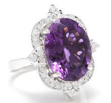 Load image into Gallery viewer, 9.75 Carats Natural Impressive Amethyst and Diamond 14K Solid White Gold Ring