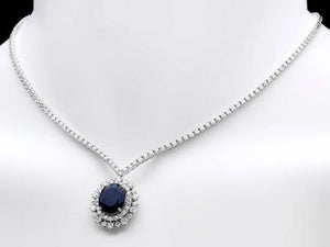 10.80Ct Natural Sapphire and Diamond 18K Solid White Gold Necklace