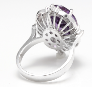 9.75 Carats Natural Impressive Amethyst and Diamond 14K Solid White Gold Ring