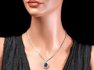 10.80Ct Natural Sapphire and Diamond 18K Solid White Gold Necklace