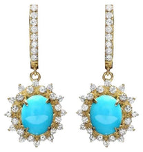 Load image into Gallery viewer, 5.30Ct Natural Turquoise and Diamond 14K Solid Yellow Gold Earrings