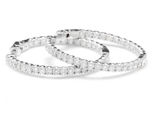 Exquisite 2.85 Carats Natural Diamond 14K Solid White Gold Hoop Earrings
