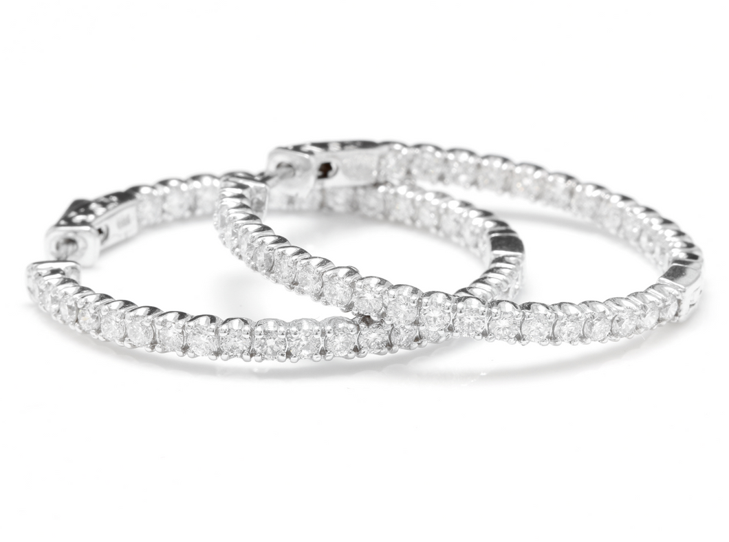 Exquisite 2.85 Carats Natural Diamond 14K Solid White Gold Hoop Earrings