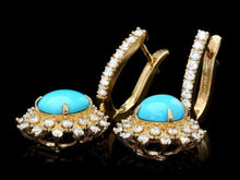 Load image into Gallery viewer, 5.30Ct Natural Turquoise and Diamond 14K Solid Yellow Gold Earrings