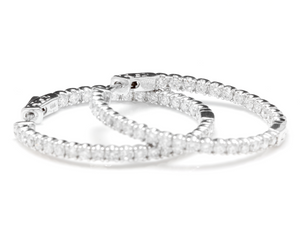 Exquisite 2.85 Carats Natural Diamond 14K Solid White Gold Hoop Earrings