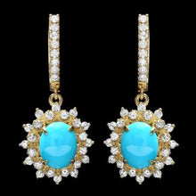 Load image into Gallery viewer, 5.30Ct Natural Turquoise and Diamond 14K Solid Yellow Gold Earrings