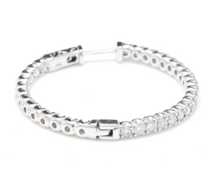 Exquisite 2.85 Carats Natural Diamond 14K Solid White Gold Hoop Earrings