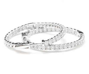 Exquisite 2.85 Carats Natural Diamond 14K Solid White Gold Hoop Earrings