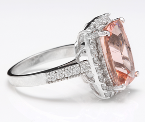 7.35 Carats Exquisite Natural Morganite and Diamond 14K Solid White Gold Ring