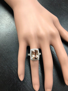 7.35 Carats Exquisite Natural Morganite and Diamond 14K Solid White Gold Ring