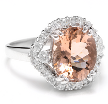 Load image into Gallery viewer, 5.75 Carats Exquisite Natural Morganite and Diamond 14K Solid White Gold Ring