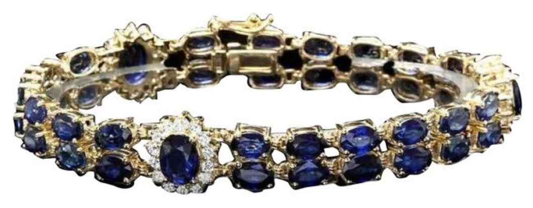 23.30 Natural Blue Sapphire and Diamond 14K Solid Yellow Gold Bracelet