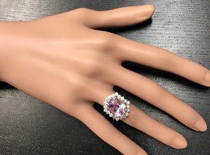 8.40 Carats Natural Kunzite and Diamond 14K Solid White Gold Ring