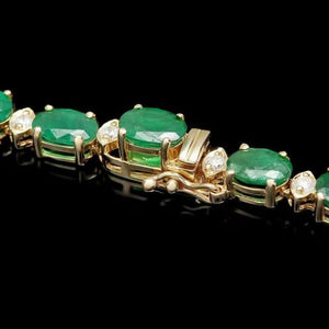 26.00Ct Natural Emerald and Diamond 14K Solid Yellow Gold Necklace