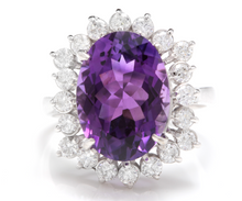 Load image into Gallery viewer, 7.90 Carats Natural Amethyst and Diamond 14K Solid White Gold Ring