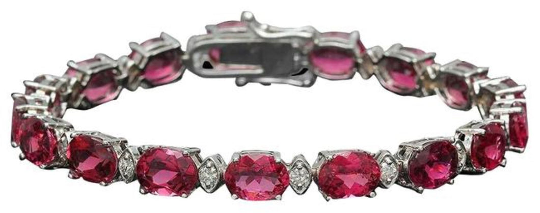 23.30Ct Natural Tourmaline and Diamond 14K Solid White Gold Bracelet