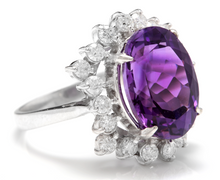 Load image into Gallery viewer, 7.90 Carats Natural Amethyst and Diamond 14K Solid White Gold Ring