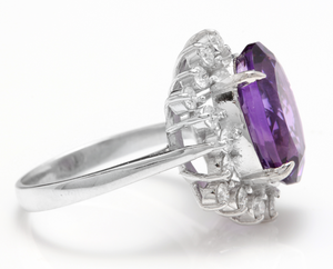7.90 Carats Natural Amethyst and Diamond 14K Solid White Gold Ring