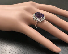 Load image into Gallery viewer, 7.90 Carats Natural Amethyst and Diamond 14K Solid White Gold Ring