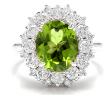 Load image into Gallery viewer, 4.85 Carats Natural Very Nice Looking Peridot and Diamond 14K Solid White Gold Ring