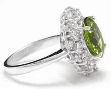 Load image into Gallery viewer, 4.85 Carats Natural Very Nice Looking Peridot and Diamond 14K Solid White Gold Ring