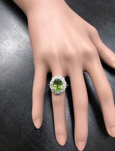 4.85 Carats Natural Very Nice Looking Peridot and Diamond 14K Solid White Gold Ring
