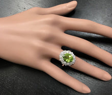 Load image into Gallery viewer, 4.85 Carats Natural Very Nice Looking Peridot and Diamond 14K Solid White Gold Ring