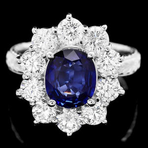 3.80 Carats Natural Sapphire and Diamond 18k Solid White Gold Ring