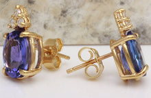 Load image into Gallery viewer, Exquisite 4.18 Carats Natural Tanzanite and Diamond 14K Solid Yellow Gold Stud Earrings