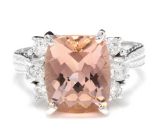 Load image into Gallery viewer, 6.20 Carats Exquisite Natural Morganite and Diamond 14K Solid White Gold Ring