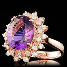 Load image into Gallery viewer, 6.70 Carats Natural Amethyst and Diamond 14K Solid Rose Gold Ring