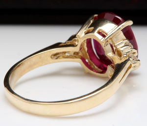 6.50 Carats Impressive Red Ruby and Diamond 14K Yellow Gold Ring