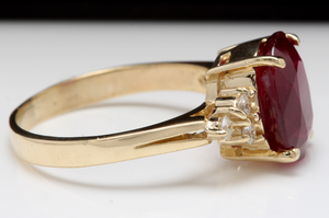 6.50 Carats Impressive Red Ruby and Diamond 14K Yellow Gold Ring