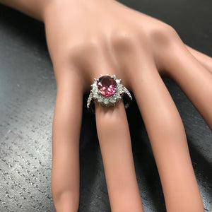 3.90 Carats Natural Very Nice Looking Tourmaline and Diamond 14K Solid White Gold Ring