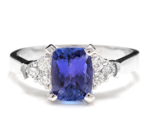 2.90 Carats Natural Very Nice Looking Tanzanite and Diamond 14K Solid White Gold Ring
