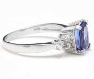 2.90 Carats Natural Very Nice Looking Tanzanite and Diamond 14K Solid White Gold Ring