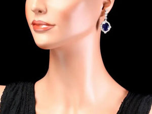 19.60 Carats Natural Sapphire and Diamond 18K Solid White Gold Earrings