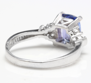 2.90 Carats Natural Very Nice Looking Tanzanite and Diamond 14K Solid White Gold Ring