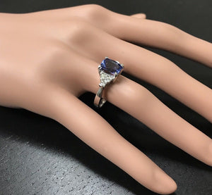 2.90 Carats Natural Very Nice Looking Tanzanite and Diamond 14K Solid White Gold Ring