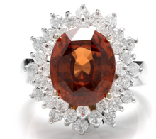 Load image into Gallery viewer, 10.50 Carats Natural Very Nice Looking Orange Zircon and Diamond 14K Solid White Gold Ring