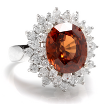 Load image into Gallery viewer, 10.50 Carats Natural Very Nice Looking Orange Zircon and Diamond 14K Solid White Gold Ring