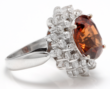 Load image into Gallery viewer, 10.50 Carats Natural Very Nice Looking Orange Zircon and Diamond 14K Solid White Gold Ring