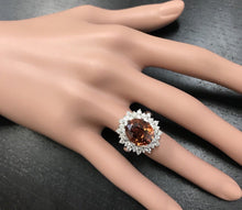 Load image into Gallery viewer, 10.50 Carats Natural Very Nice Looking Orange Zircon and Diamond 14K Solid White Gold Ring