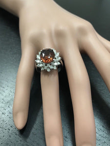 10.50 Carats Natural Very Nice Looking Orange Zircon and Diamond 14K Solid White Gold Ring