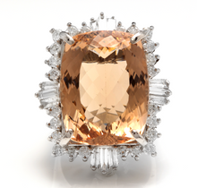 Load image into Gallery viewer, 25.00 Carats Impressive Natural Morganite and Diamond 14K Solid White Gold Ring