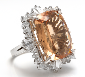 25.00 Carats Impressive Natural Morganite and Diamond 14K Solid White Gold Ring