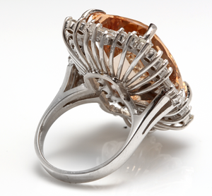 25.00 Carats Impressive Natural Morganite and Diamond 14K Solid White Gold Ring