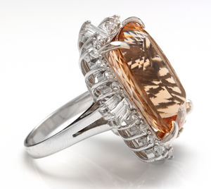 25.00 Carats Impressive Natural Morganite and Diamond 14K Solid White Gold Ring